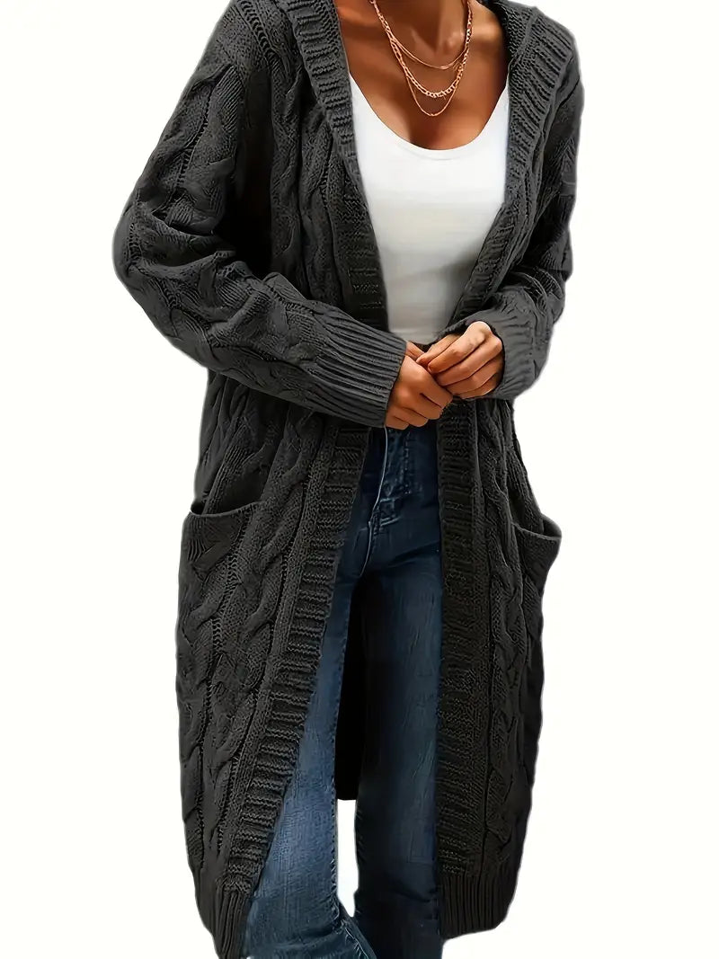 Lange Strickjacke mit Kapuze für Damen