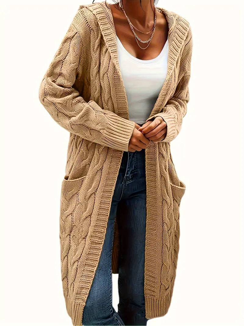 Lange Strickjacke mit Kapuze für Damen