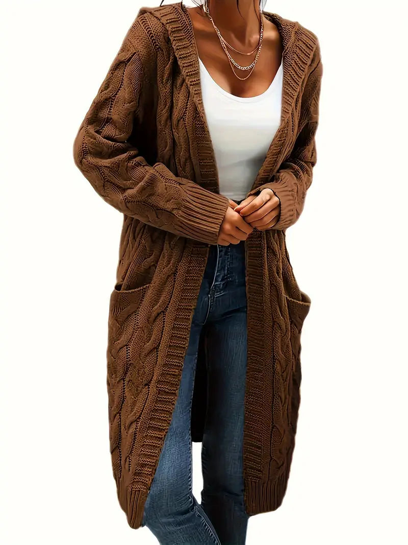 Lange Strickjacke mit Kapuze für Damen