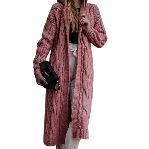 Lange Strickjacke mit Kapuze für Damen
