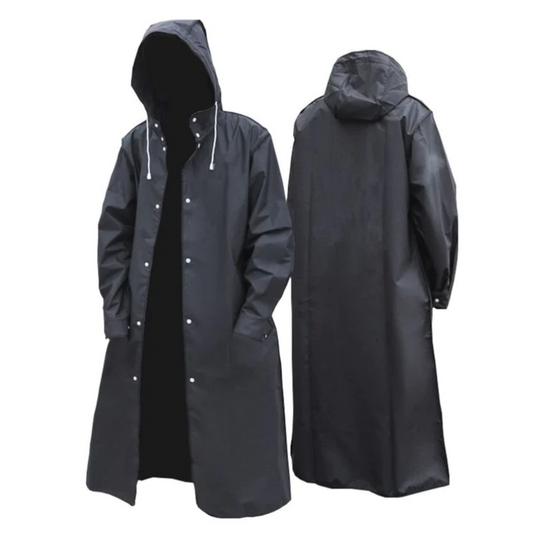 Lange, wasserdichte Herren-Regenjacke mit Kapuze