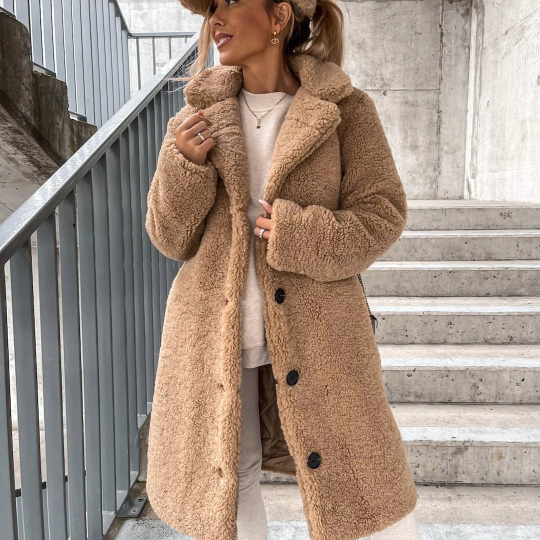 Langer Teddy-Mantel im Oversized-Look für Damen