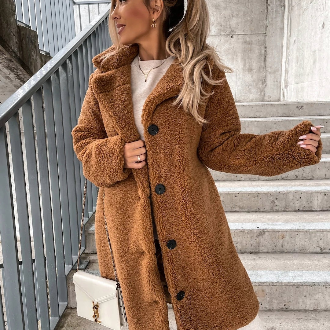 Langer Teddy-Mantel im Oversized-Look für Damen