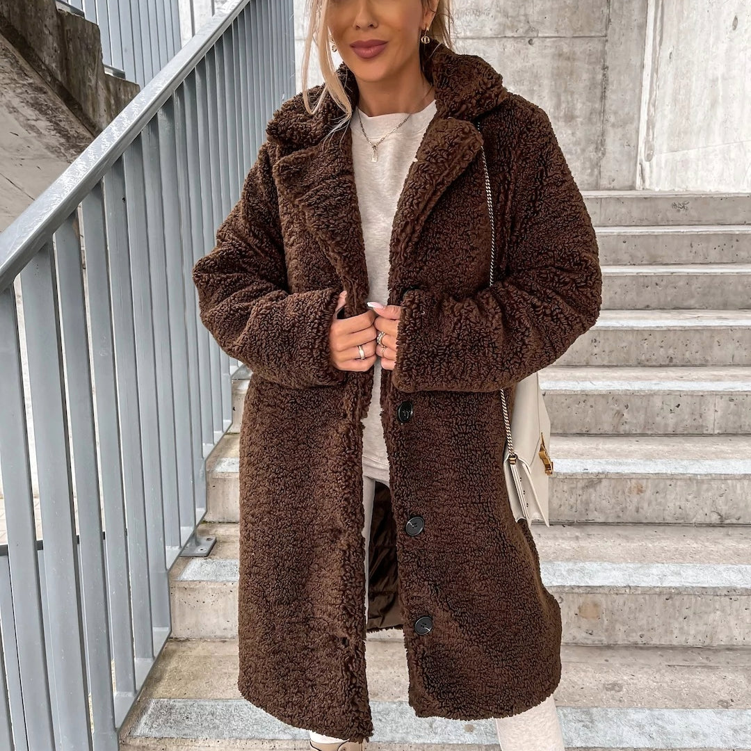Langer Teddy-Mantel im Oversized-Look für Damen