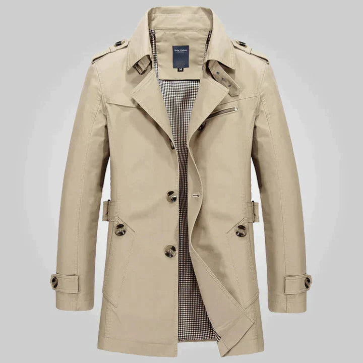 Langer zweireihiger Herren-Trenchcoat