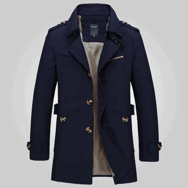 Langer zweireihiger Herren-Trenchcoat
