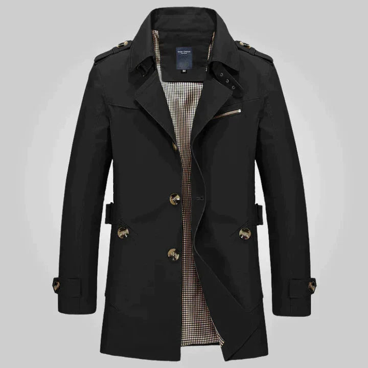 Langer zweireihiger Herren-Trenchcoat
