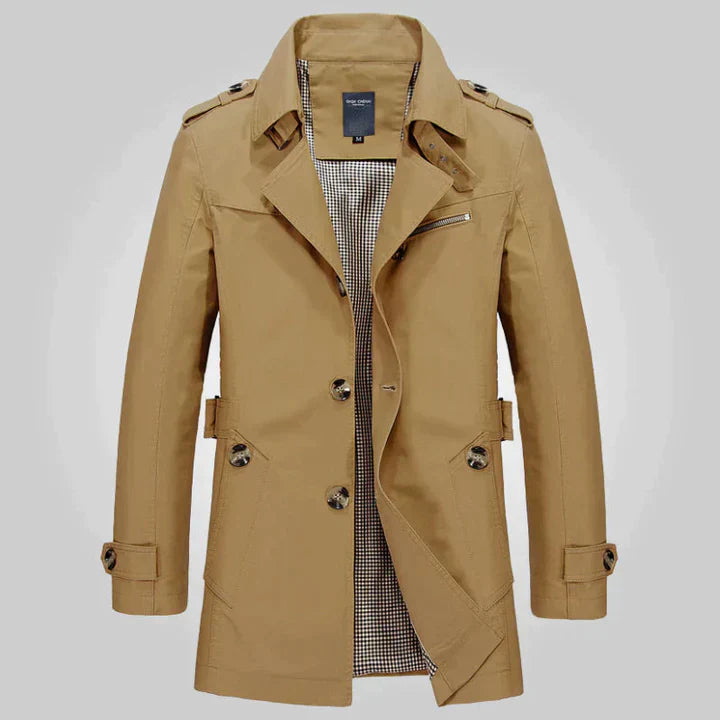 Langer zweireihiger Herren-Trenchcoat