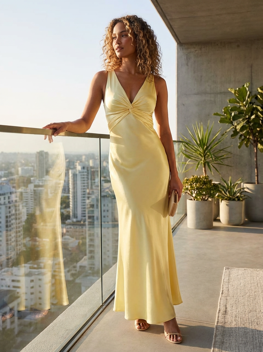 Langes Damen-Maxi-Abendkleid mit V-Ausschnitt für Hochzeit und Party