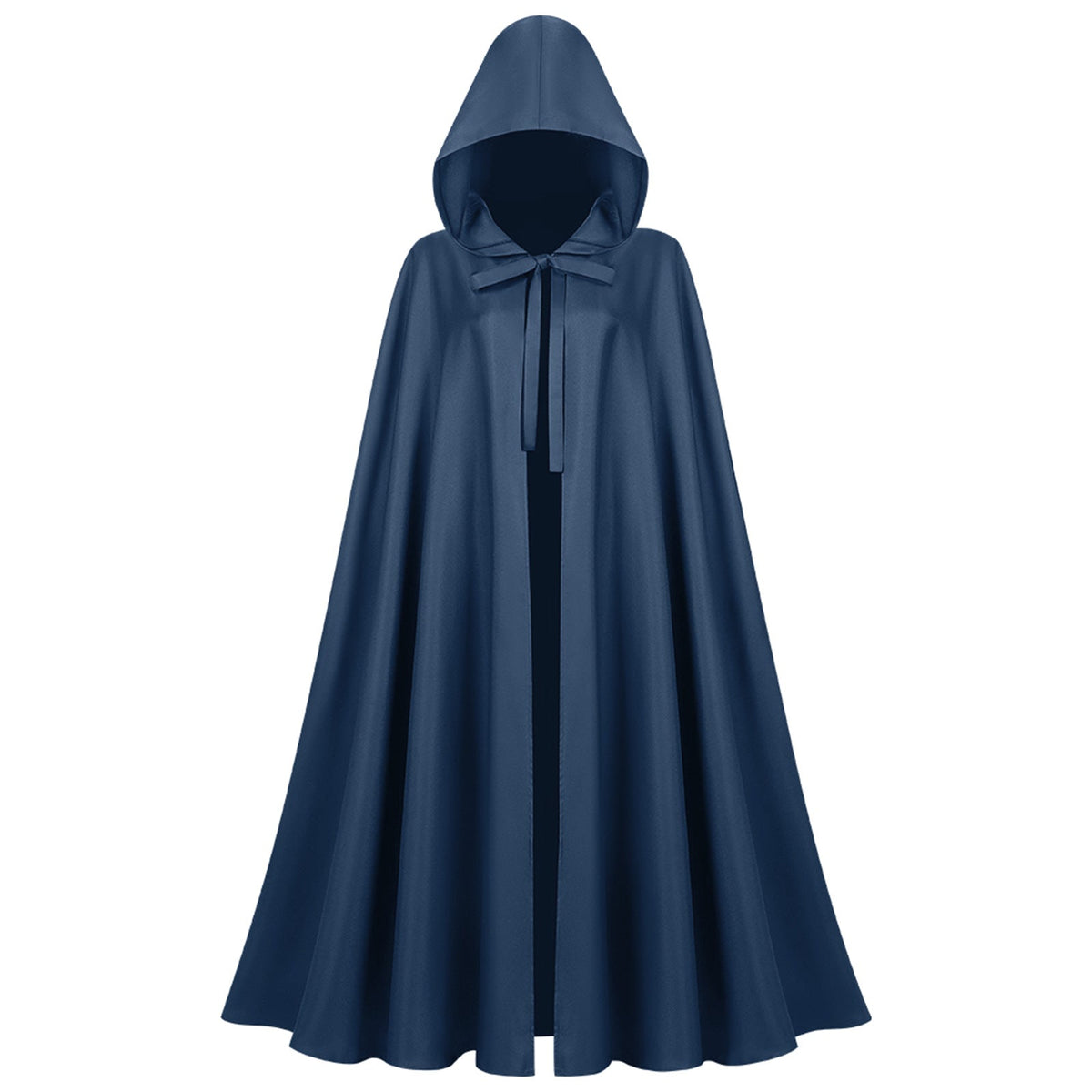 Langes Unisex-Cape mit Kapuze aus wasserabweisendem Polyester mit ausgestelltem Schnitt und Bindeband