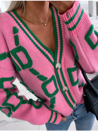 Lange Strickjacke mit V-Ausschnitt und Knopfleiste für Damen