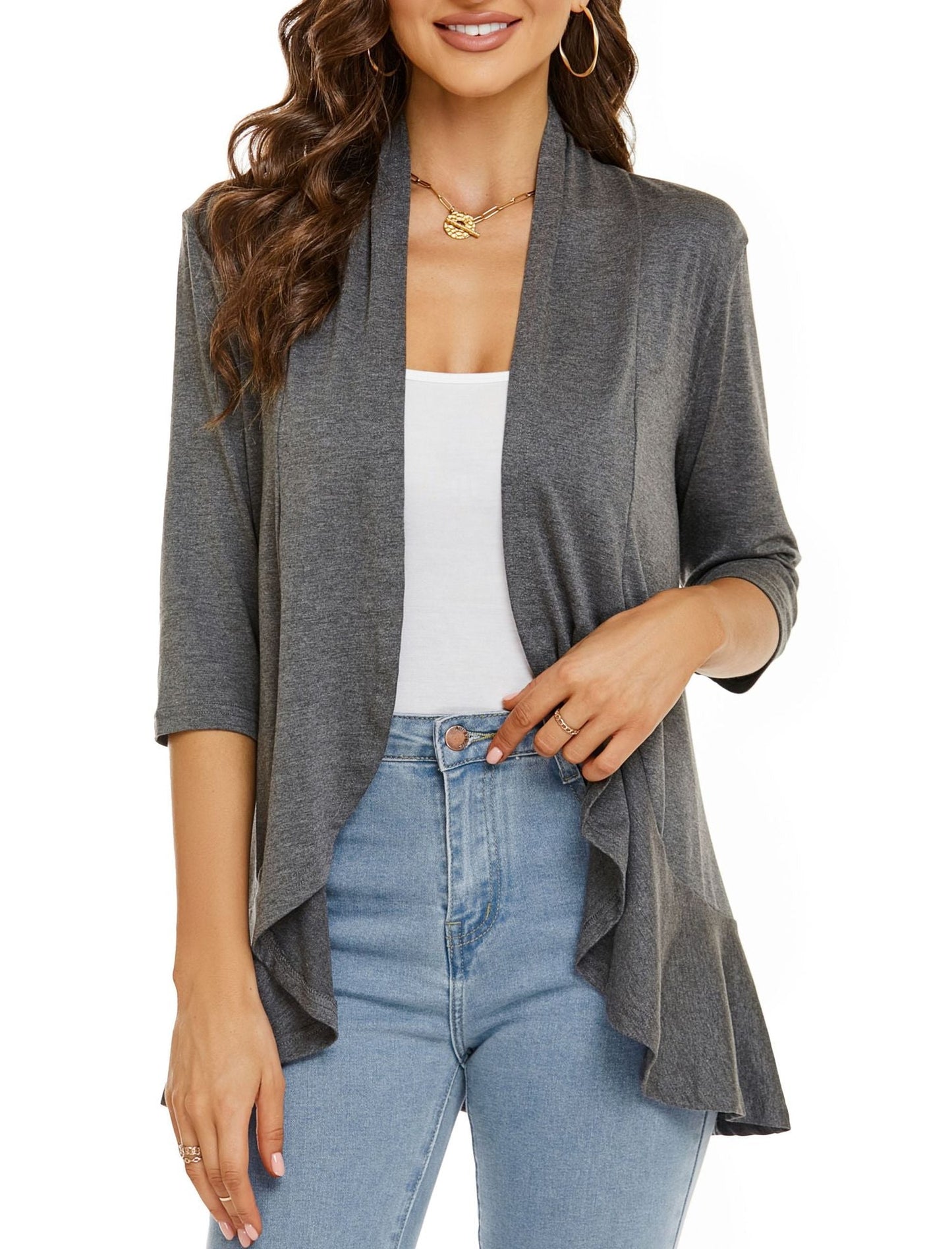 Lässige, leichte Strickjacke mit offener Vorderseite für Damen