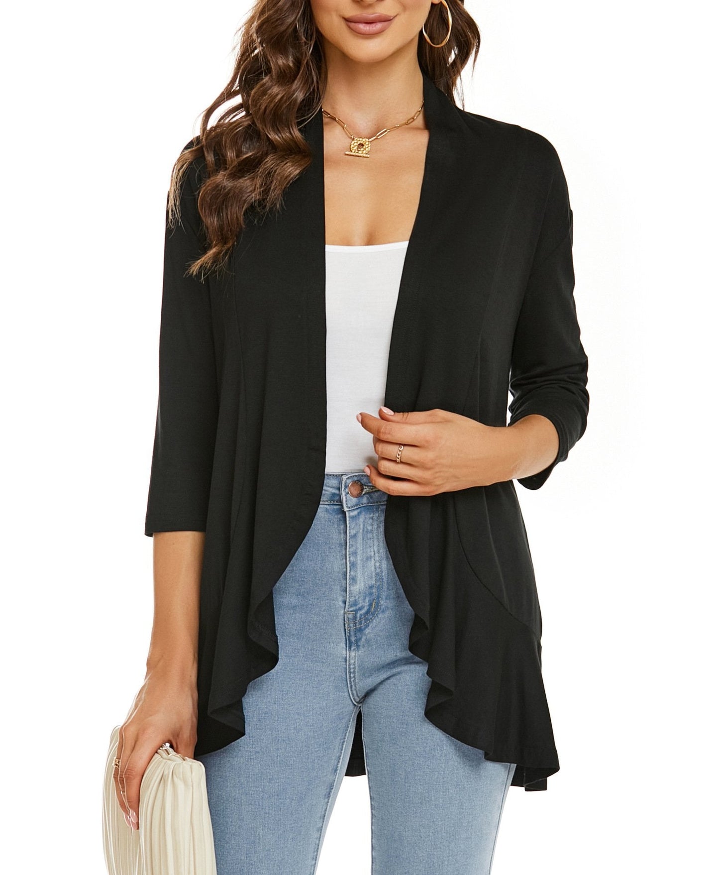 Lässige, leichte Strickjacke mit offener Vorderseite für Damen