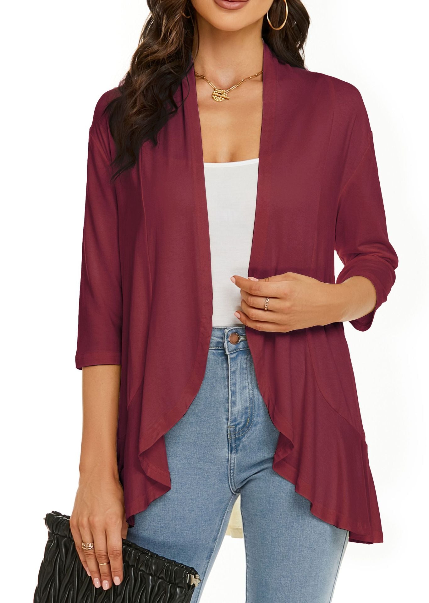Lässige, leichte Strickjacke mit offener Vorderseite für Damen