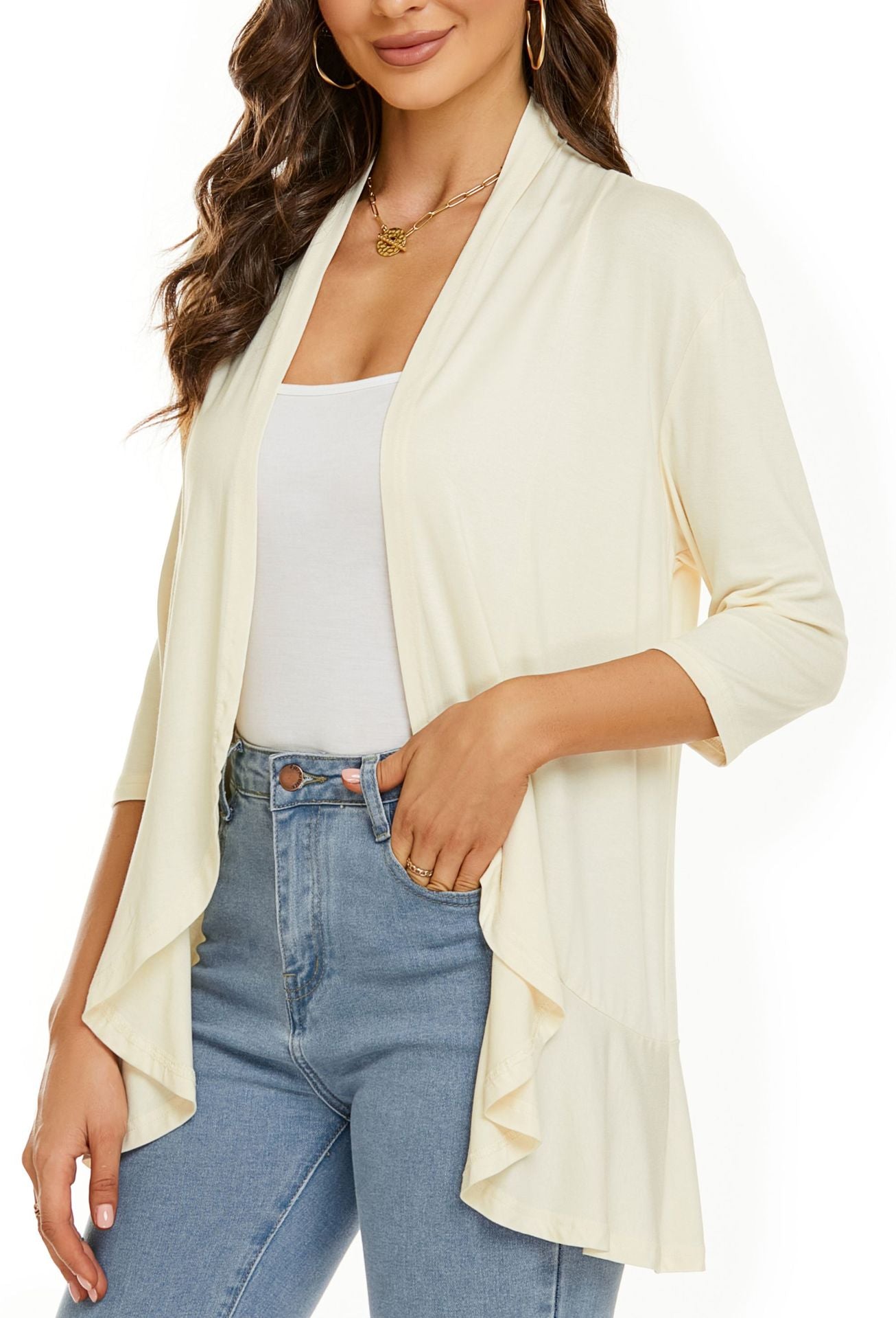 Lässige, leichte Strickjacke mit offener Vorderseite für Damen