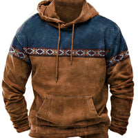 Lässiger Herren-Hoodie im Retro-Tribal-Design mit Kordelzug und Color-Block