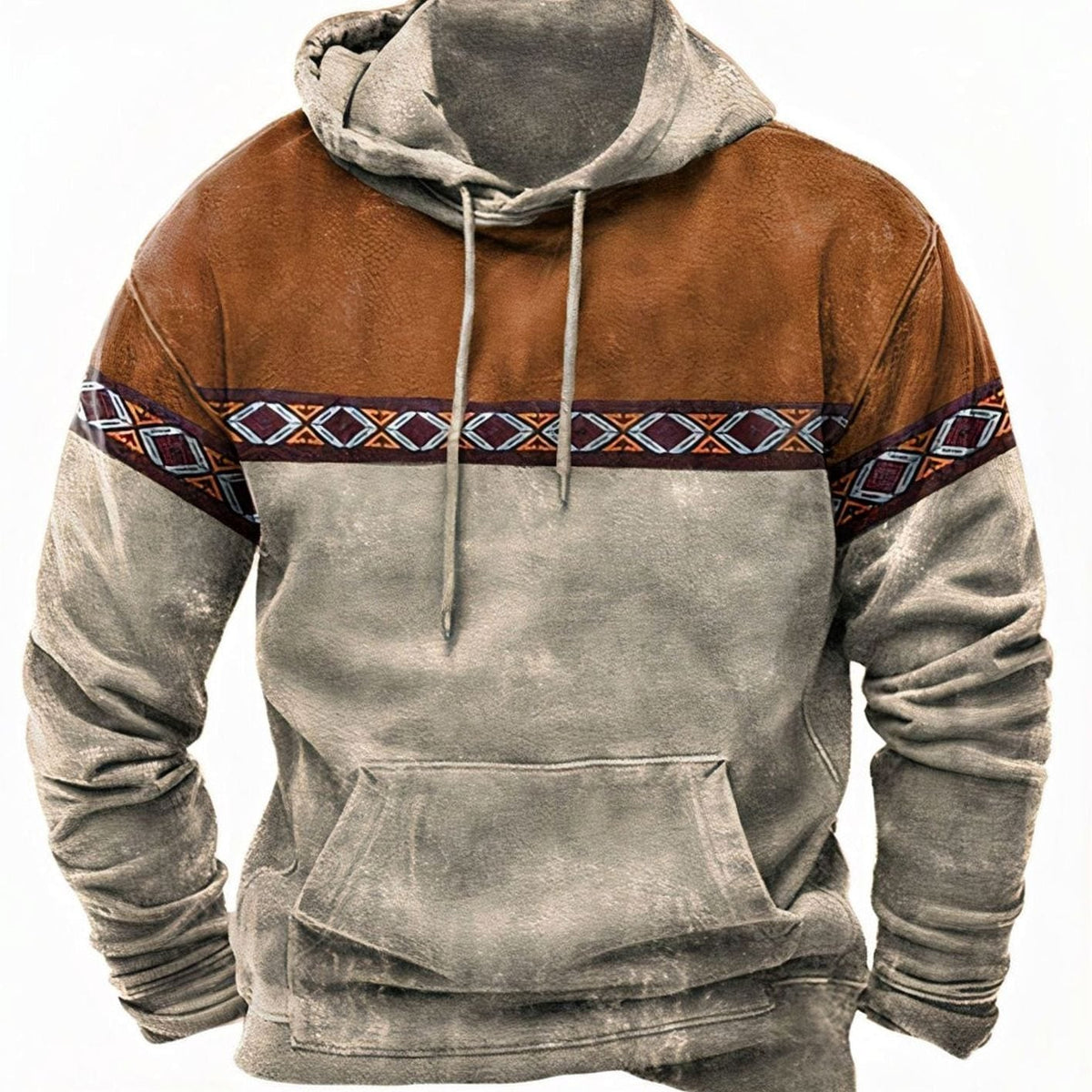 Lässiger Herren-Hoodie im Retro-Tribal-Design mit Kordelzug und Color-Block