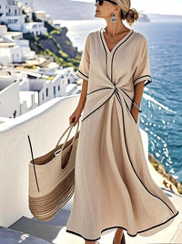 Lässiges Damen-Maxikleid mit Knoten-Detail vorne