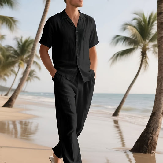 Lässiges Leinen-Set für Herren – Komfortabel und luftig mit langer Hose und Kurzarm