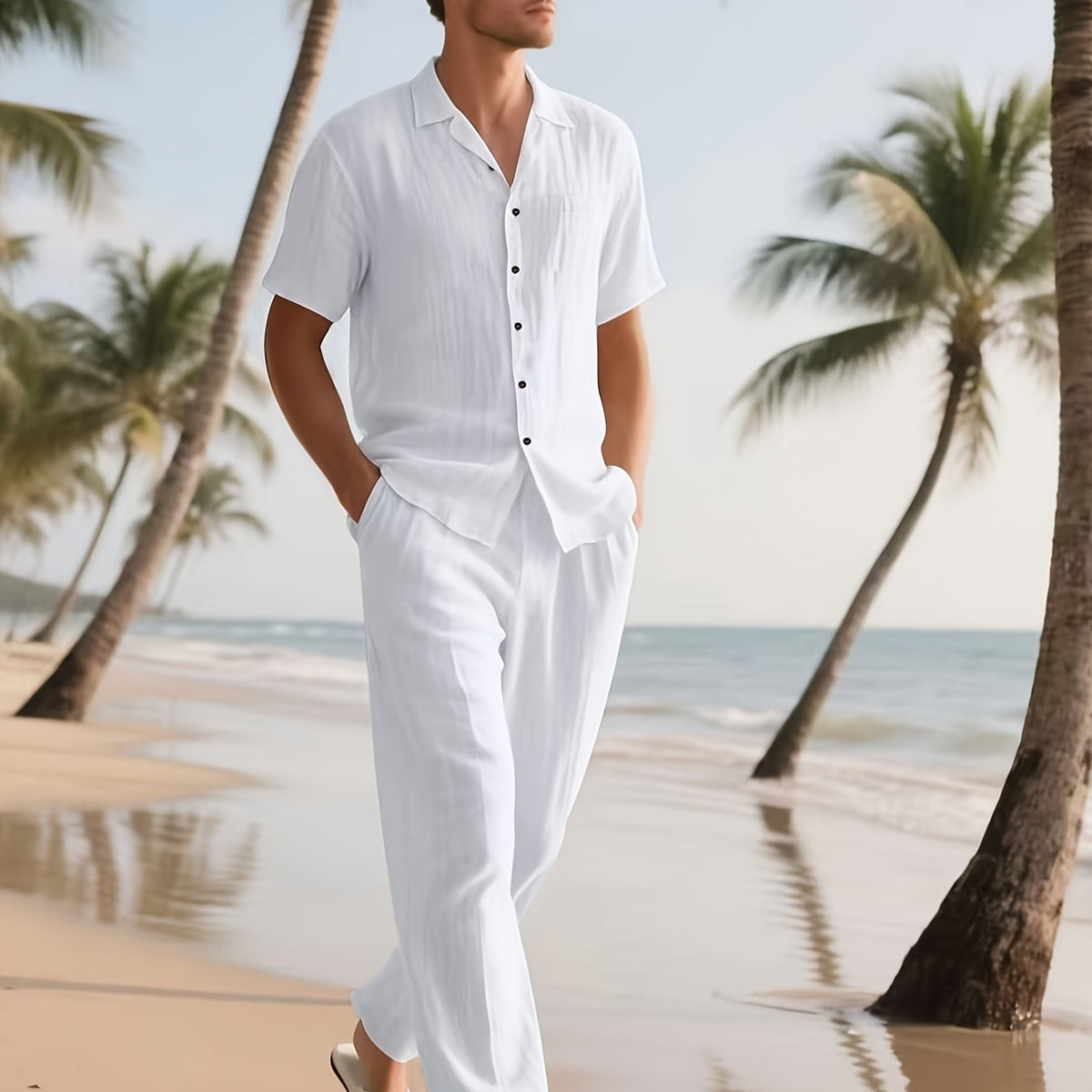 Lässiges Leinen-Set für Herren – Komfortabel und luftig mit langer Hose und Kurzarm