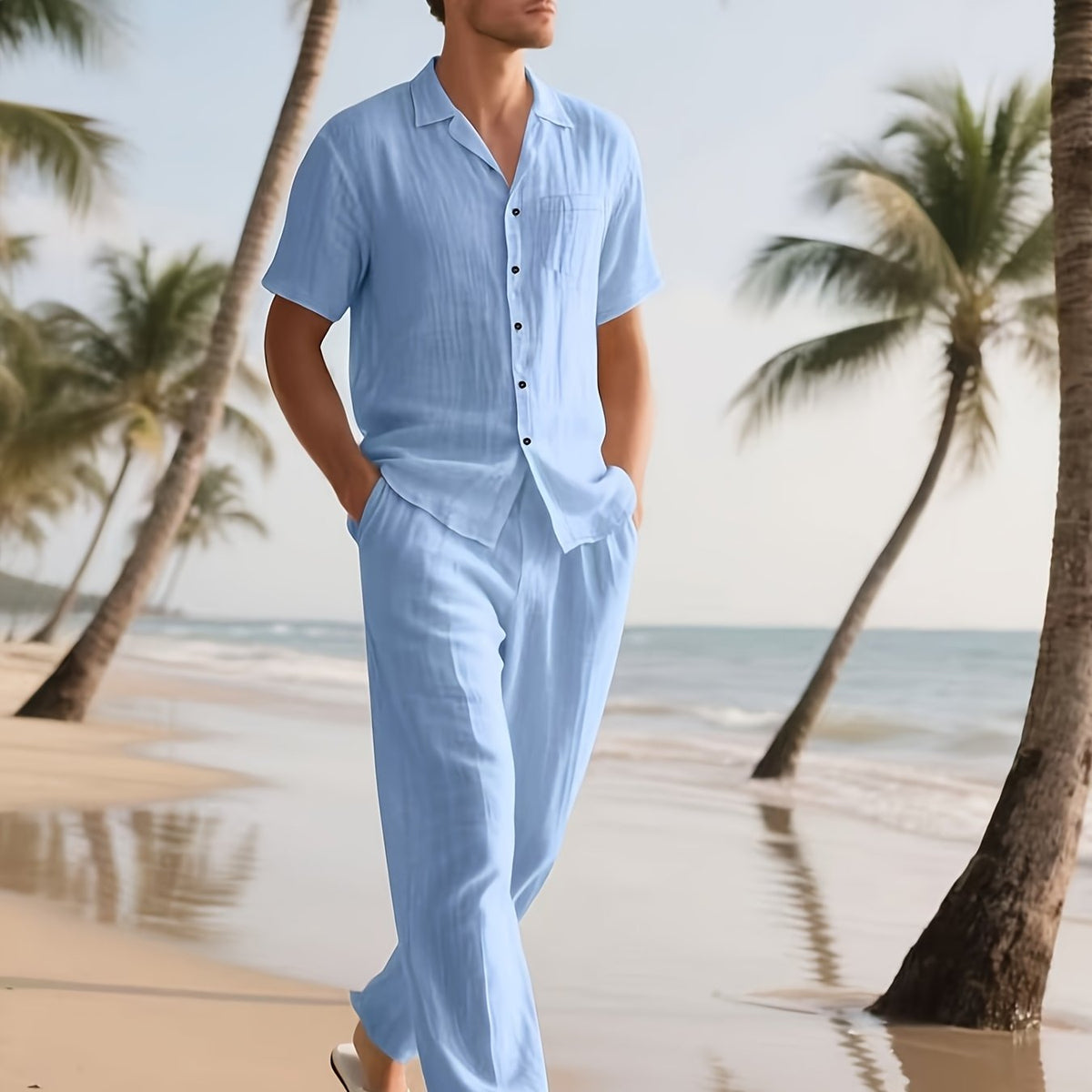 Lässiges Leinen-Set für Herren – Komfortabel und luftig mit langer Hose und Kurzarm