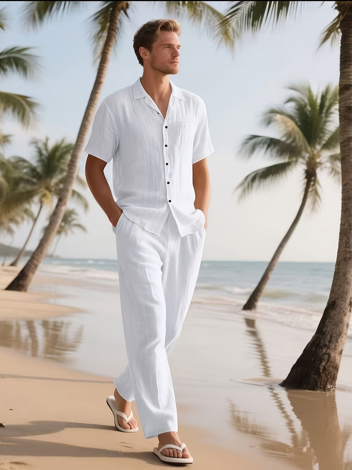 Lässiges Leinen-Set für Herren – Komfortabel und luftig mit langer Hose und Kurzarm