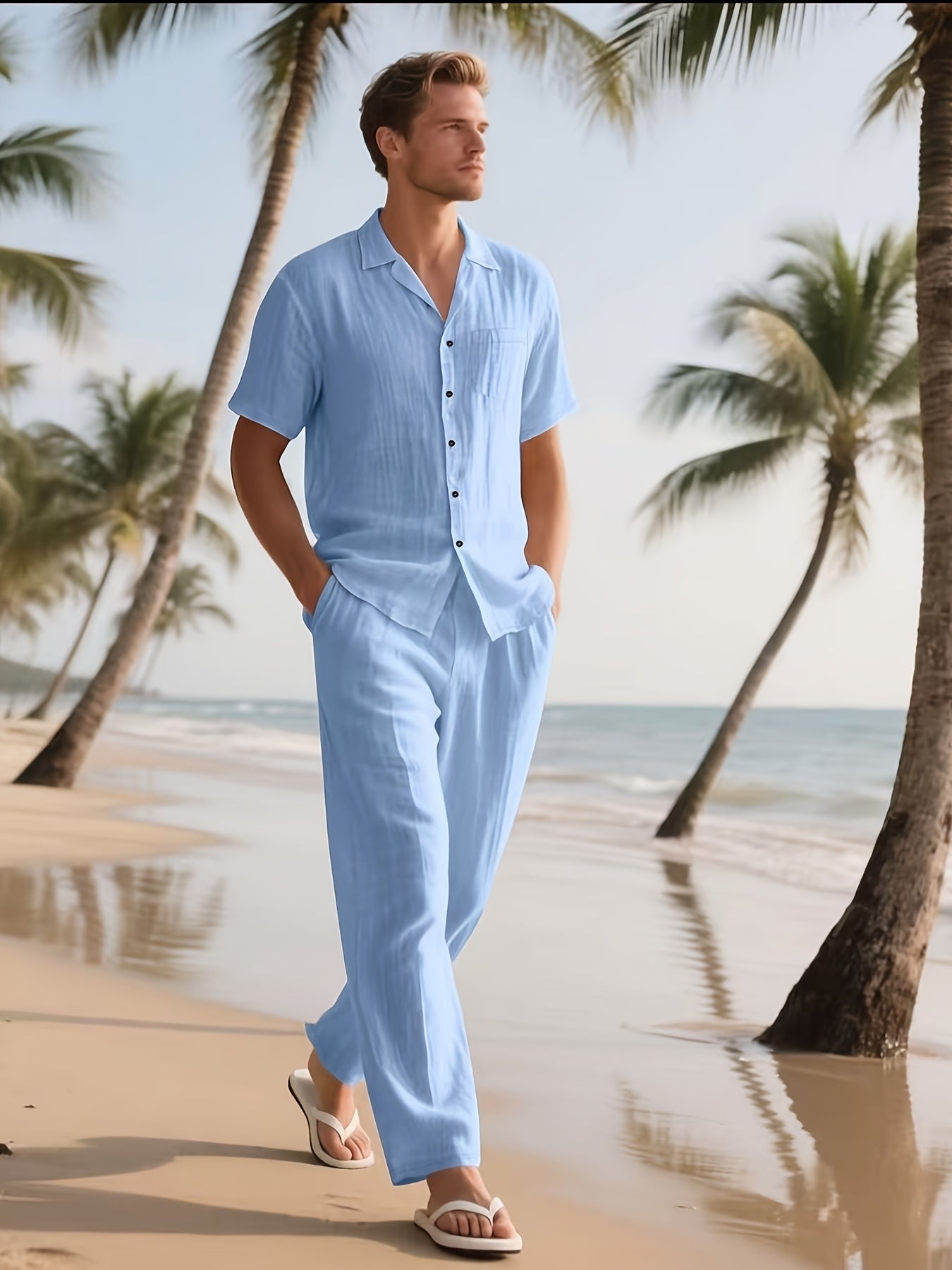 Lässiges Leinen-Set für Herren – Komfortabel und luftig mit langer Hose und Kurzarm