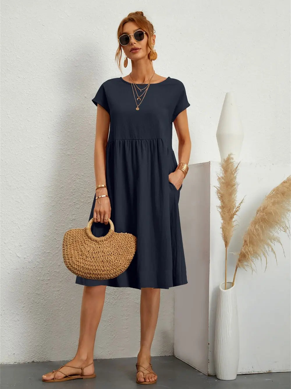 Lässiges Midikleid in A-Linie für Damen