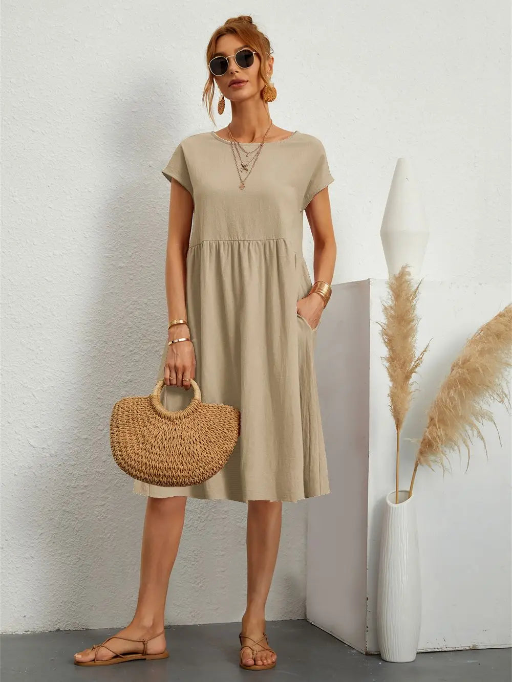 Lässiges Midikleid in A-Linie für Damen