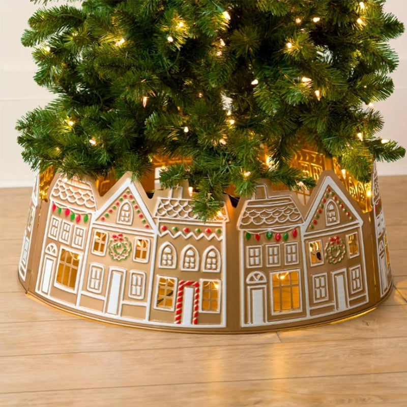 LED-Christbaumständer-Abdeckung im Lebkuchenhaus-Design
