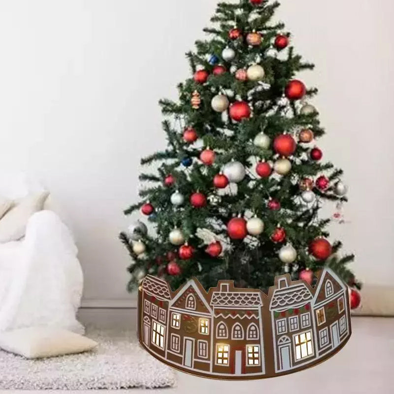 LED-Christbaumständer-Abdeckung im Lebkuchenhaus-Design