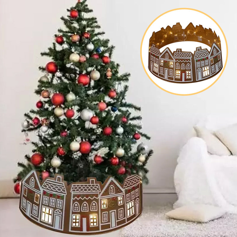 LED-Christbaumständer-Abdeckung im Lebkuchenhaus-Design