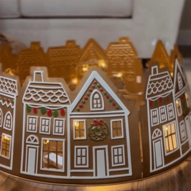 LED-Christbaumständer-Abdeckung im Lebkuchenhaus-Design