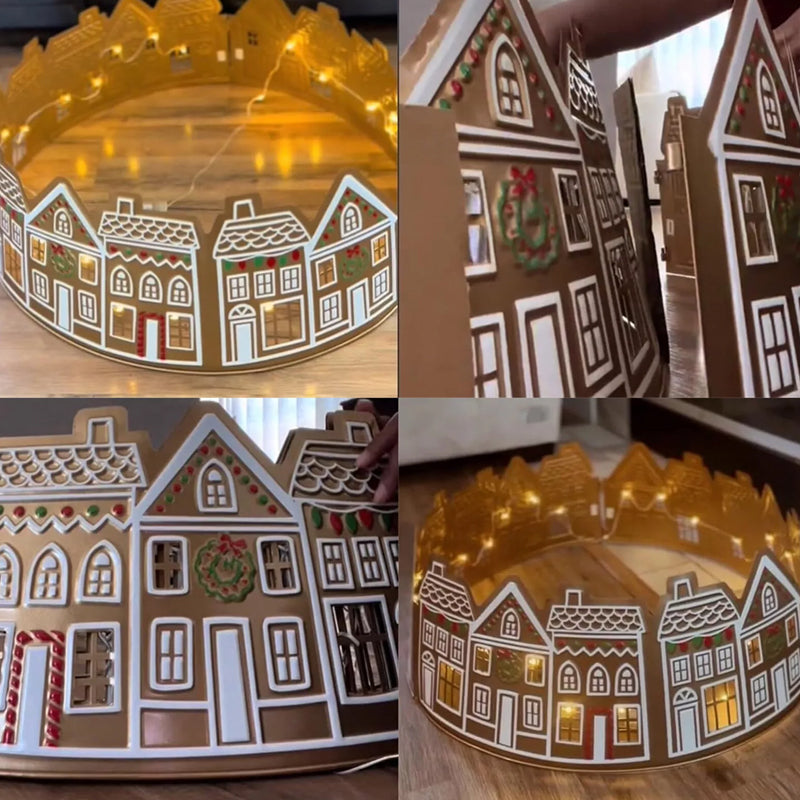 LED-Christbaumständer-Abdeckung im Lebkuchenhaus-Design