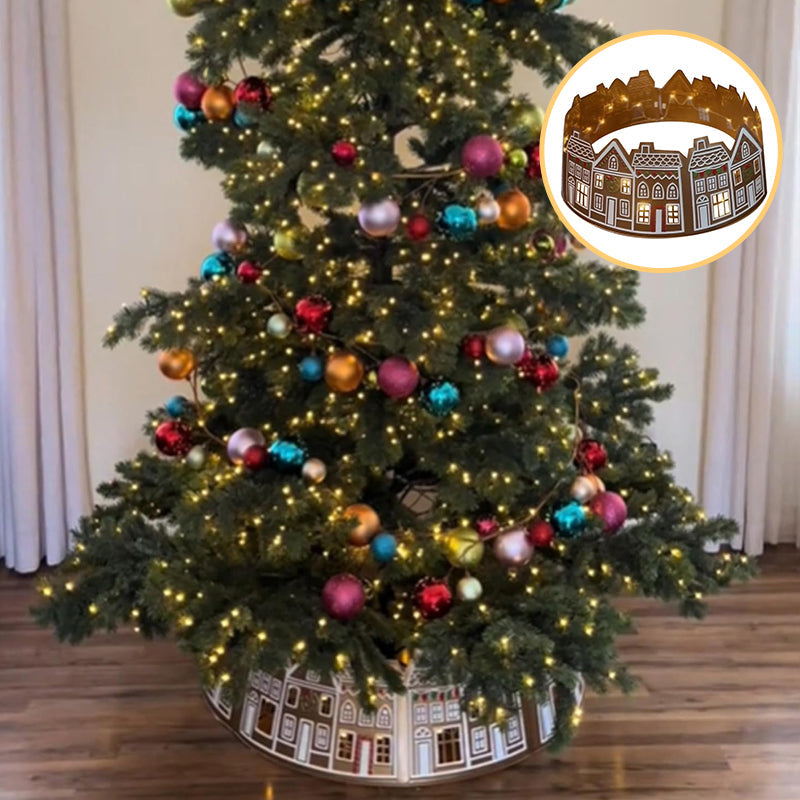 LED-Christbaumständer-Abdeckung im Lebkuchenhaus-Design