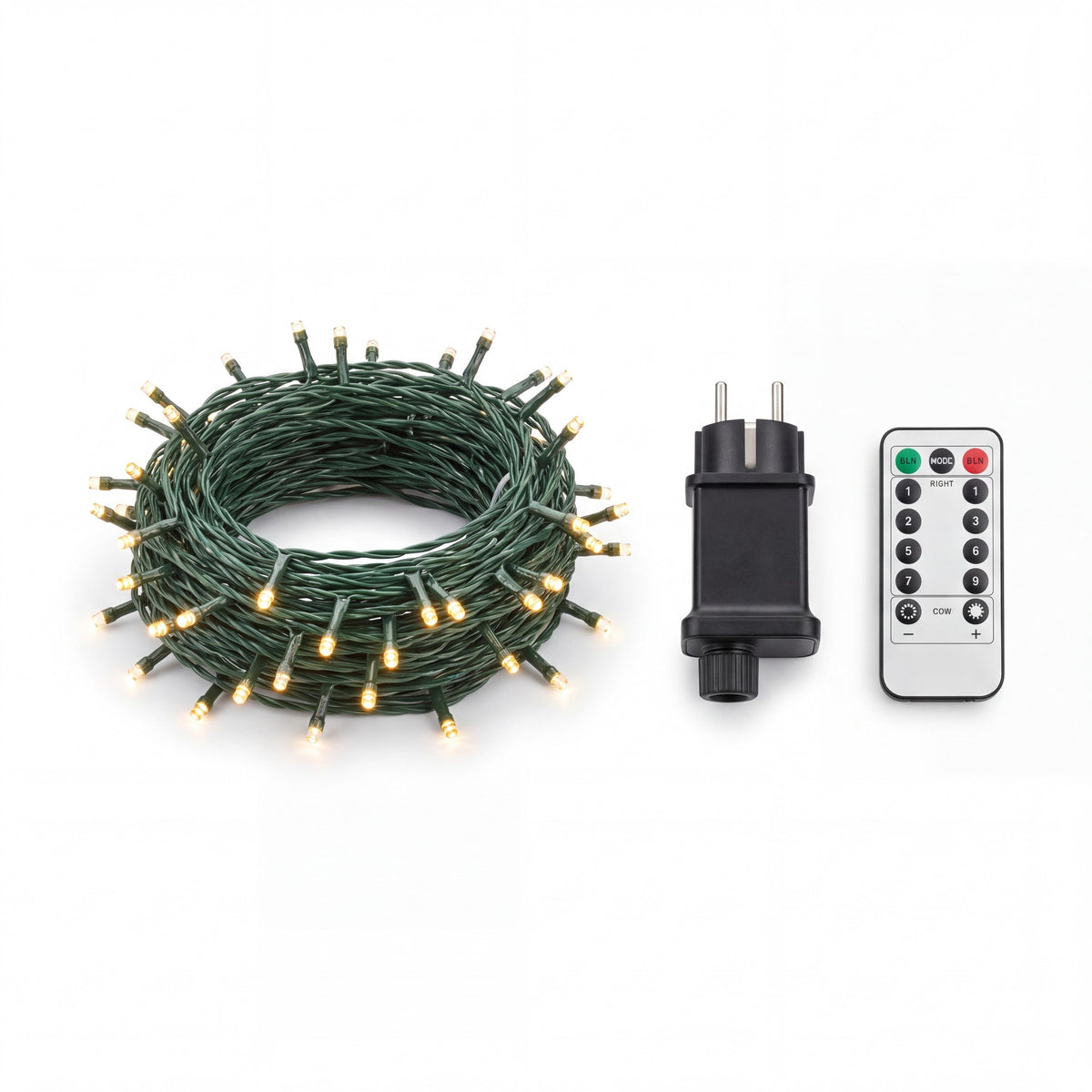 LED-Cluster-Lichterkette für den Weihnachtsbaum mit grünem Kabel und Fernbedienung