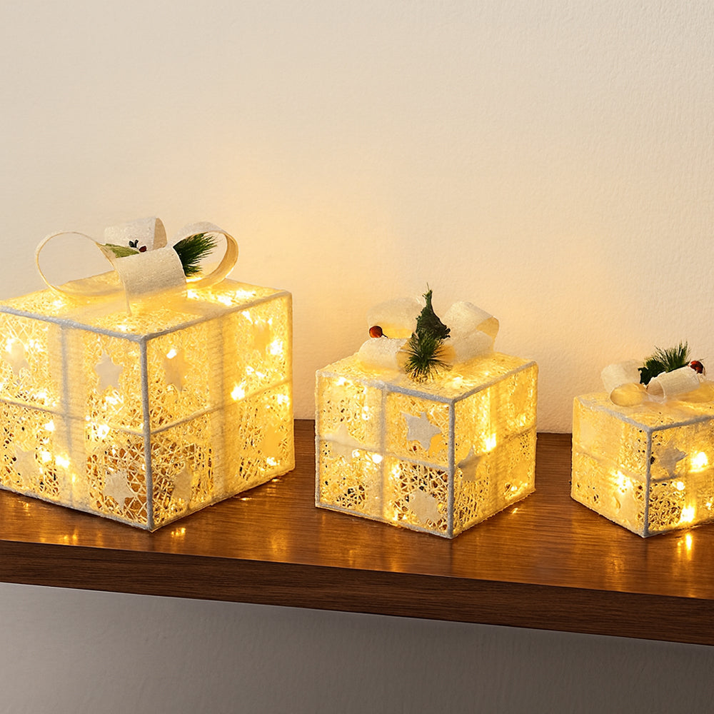 LED-Geschenkboxen, transparent – 3er-Set