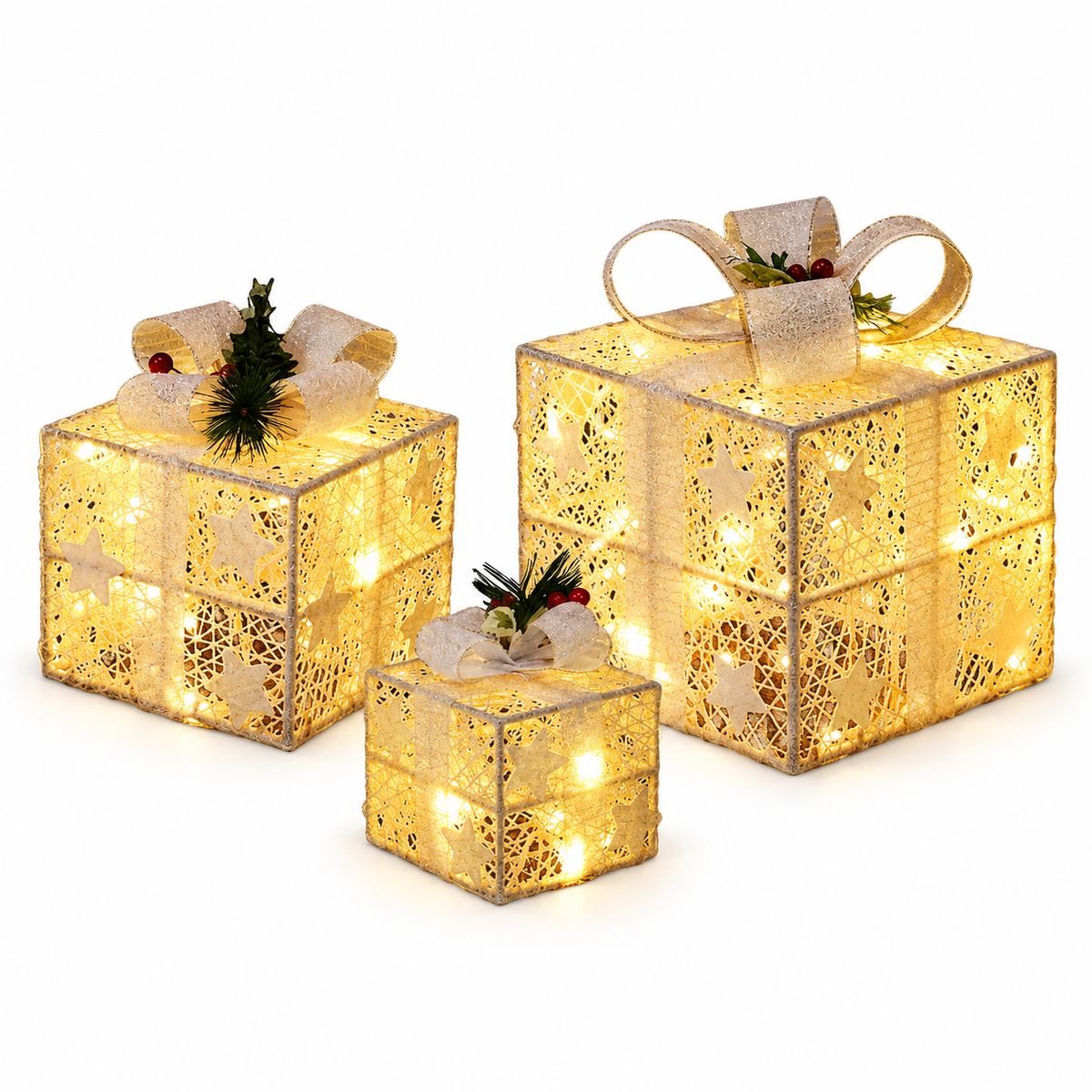 LED-Geschenkboxen, transparent – 3er-Set