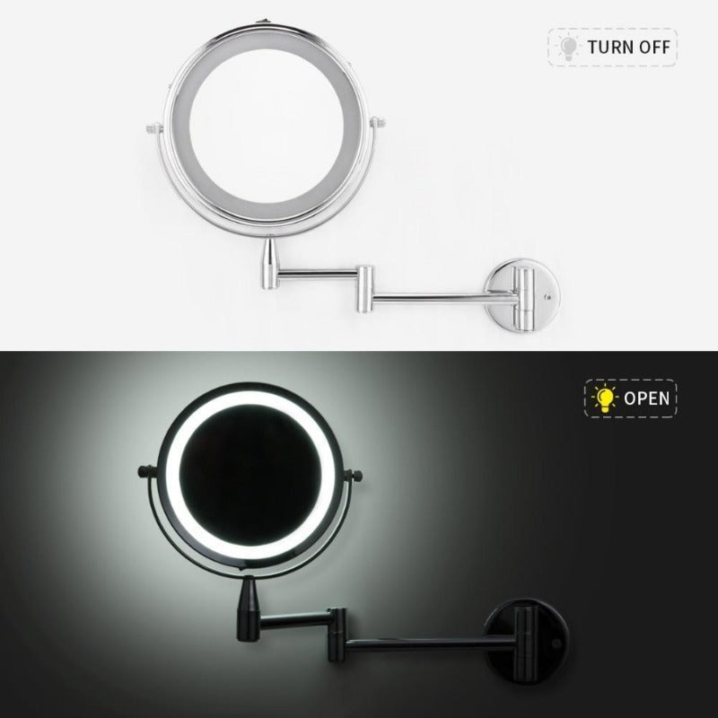 LED-Kosmetikspiegel mit Doppelarm, 1-fache und 7-fache Vergrößerung, Wandmontage