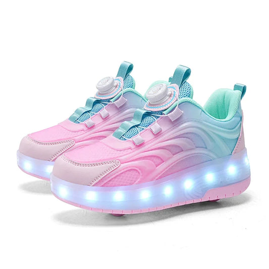 LED-Licht-Rollschuh-Schuhe für Kinder – Leuchtende Sneakers für Jungen und Mädchen mit USB-aufladbaren Rollen