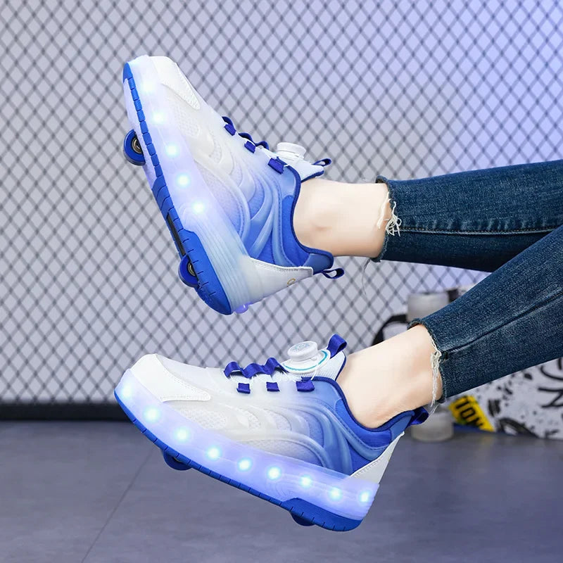 LED-Licht-Rollschuh-Schuhe für Kinder – Leuchtende Sneakers für Jungen und Mädchen mit USB-aufladbaren Rollen