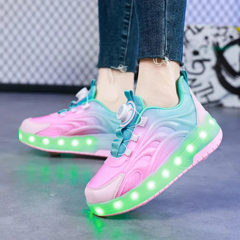 LED-Licht-Rollschuh-Schuhe für Kinder – Leuchtende Sneakers für Jungen und Mädchen mit USB-aufladbaren Rollen