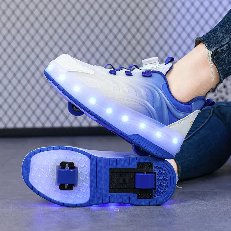 LED-Licht-Rollschuh-Schuhe für Kinder – Leuchtende Sneakers für Jungen und Mädchen mit USB-aufladbaren Rollen