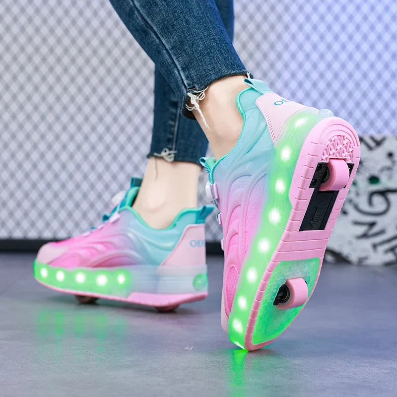 LED-Licht-Rollschuh-Schuhe für Kinder – Leuchtende Sneakers für Jungen und Mädchen mit USB-aufladbaren Rollen