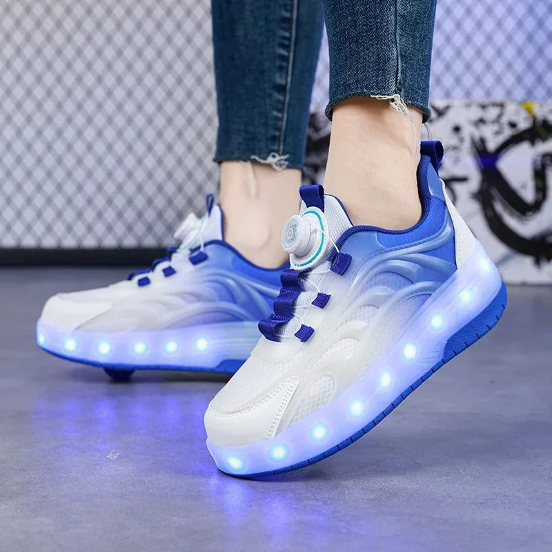 LED-Licht-Rollschuh-Schuhe für Kinder – Leuchtende Sneakers für Jungen und Mädchen mit USB-aufladbaren Rollen