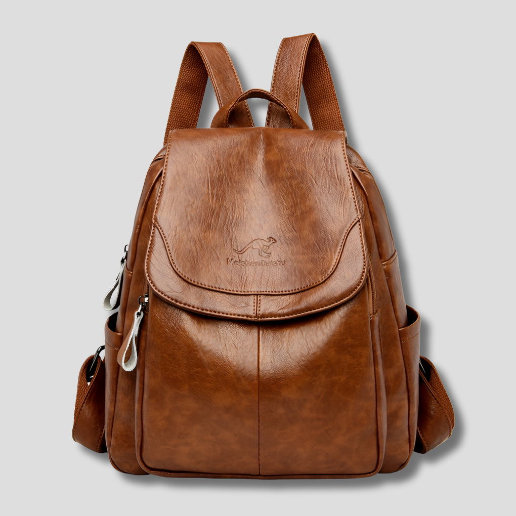 Leder-Rucksack für Damen mit sicherem Verschluss und Prägedetail