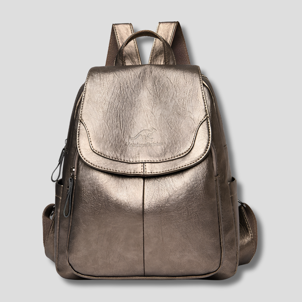 Leder-Rucksack für Damen mit sicherem Verschluss und Prägedetail