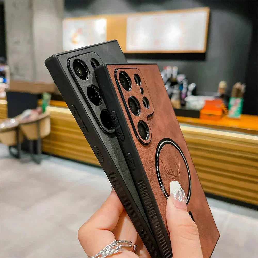 Lederhülle für Telefon mit magnetischer kabelloser Ladefunktion