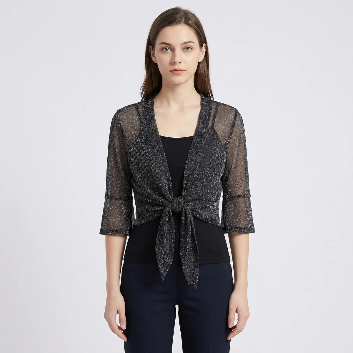 Leichte glitzernde Bolero-Strickjacke