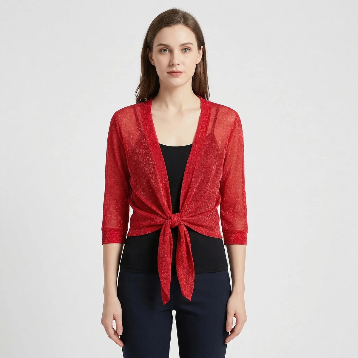 Leichte glitzernde Bolero-Strickjacke
